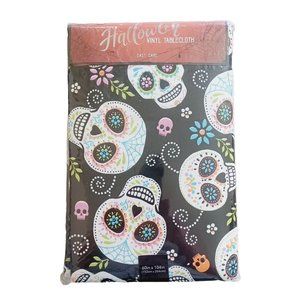 New Day of the Dead Vinyl Tablecloth 60in x 104in Oval Mexican Skulls Easy Care